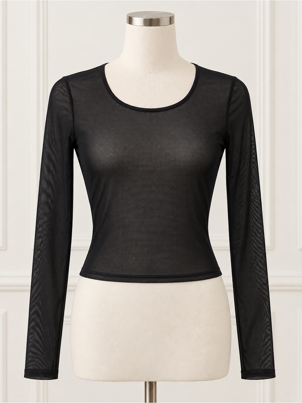 Fashion Nova Black Sheer Long-Sleeve Mesh Crop Top